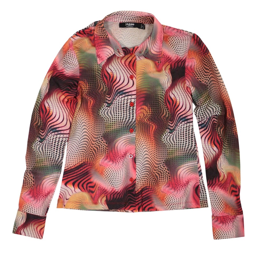 Jaded London Button Up Psychedelic Rave Abstract Mesh Multicolor Women 8